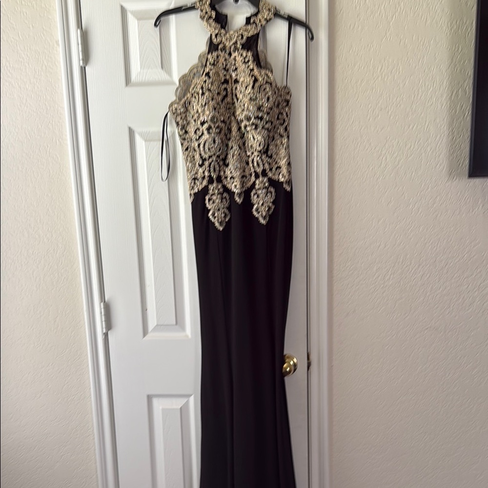 Gold Halter Maxi Gown for Prom